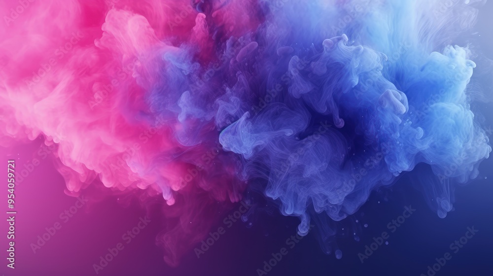 Fototapeta premium A vibrant explosion of pink and blue smoke, creating an ethereal and abstract visual effect.