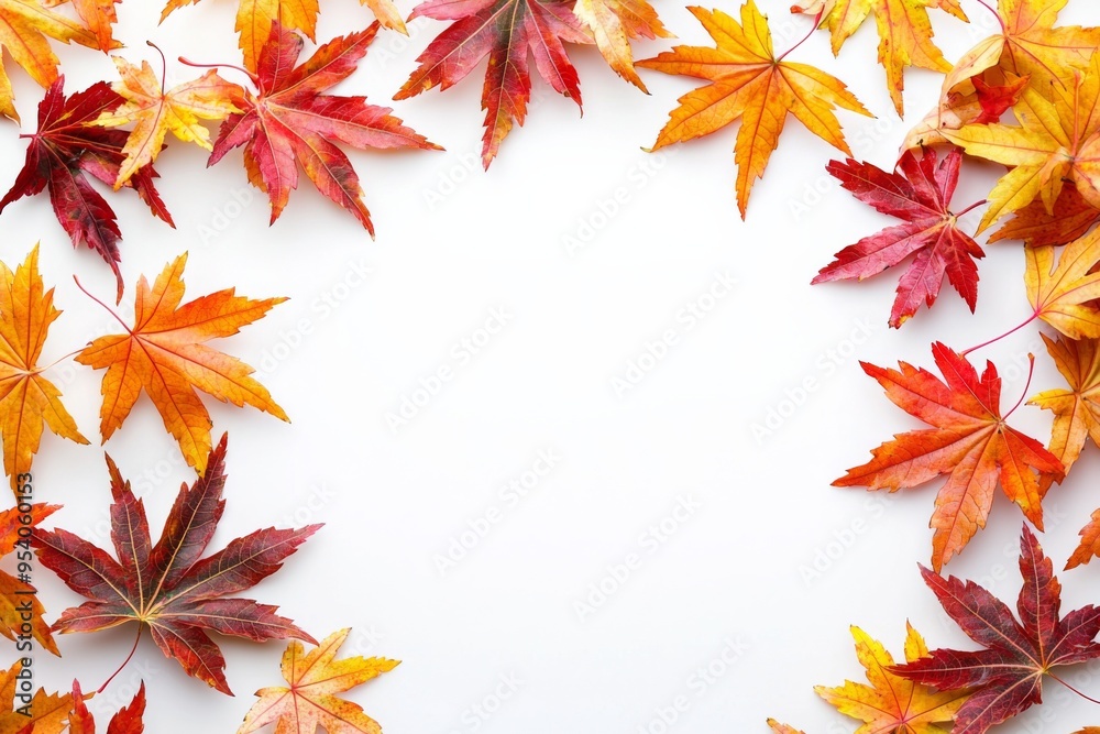 Autumn Maple Leaves Flat Lay White Background created with Generative AI Autumn Maple Leaves Flat Lay White Background created with Generative AI