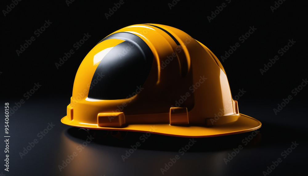 Casque chantier bâtiment construction équipement travaux protection orange sécurité fond noir. Casque chantier bâtiment construction équipement travaux protection orange sécurité fond noir.