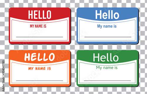 Hello my name is, sticker label set. Meeting, introduction, vector flat colored illustration, EPS 10.