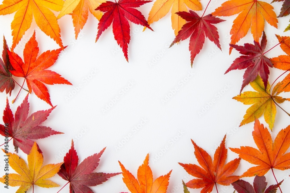 Autumn Maple Leaves Flat Lay White Background created with Generative AI Autumn Maple Leaves Flat Lay White Background created with Generative AI