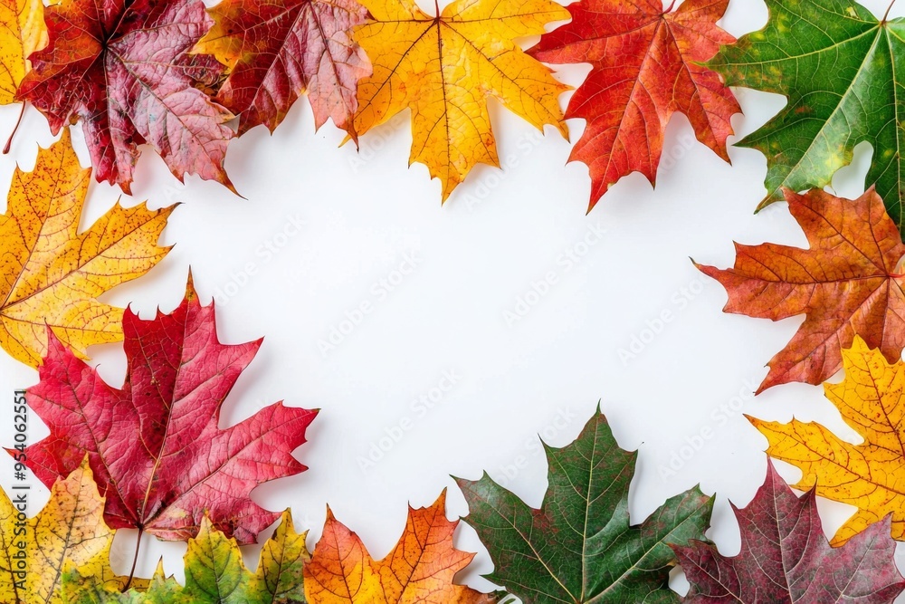 Autumn Maple Leaves Flat Lay White Background created with Generative AI Autumn Maple Leaves Flat Lay White Background created with Generative AI