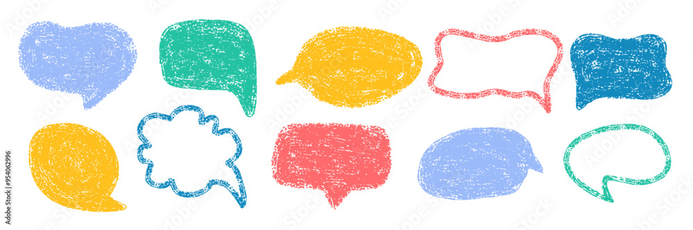 Cute Crayon Drawn Speech Bubble set. Pencil Chalk Texture Message ...