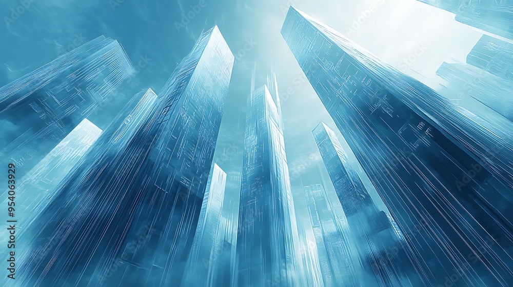 Abstract Cityscape with Tall Glass Buildings Reaching for the Sky Abstract Cityscape with Tall Glass Buildings Reaching for the Sky