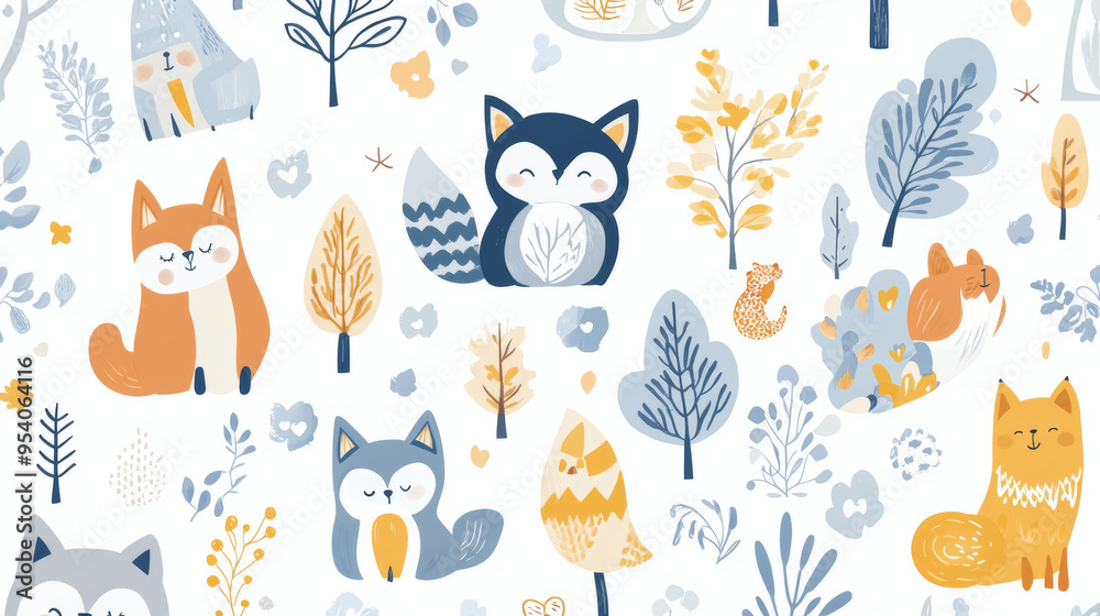 This vector illustration features a charming assembly of cute animals—lion, zebra, crocodile, hippo, and rhino—set against a Scandinavian-inspired design. The animals are depicted with soft, friendly This vector illustration features a charming assembly of cute animals—lion, zebra, crocodile, hippo, and rhino—set against a Scandinavian-inspired design. The animals are depicted with soft, friendly