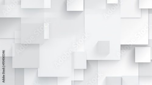 A modern abstract background featuring overlapping white squares with varying shades and shadows, creating depth and texture.