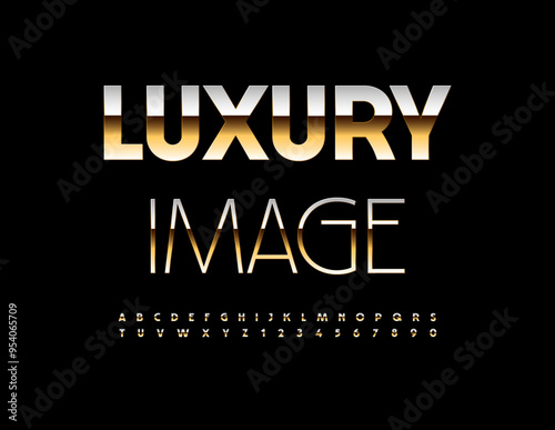 Vector chic logo Luxury Image. Gold metal Font. Set of Elite Alphabet Letters and Numbers