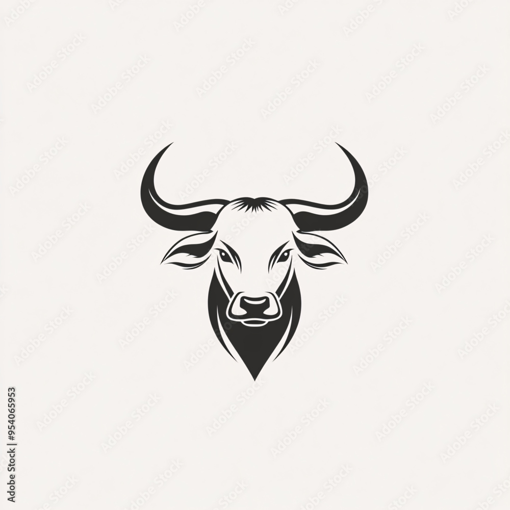 Minimalist bull logo featuring a stylized bull's head with prominent horns in a bold and symmetrical design Minimalist bull logo featuring a stylized bull's head with prominent horns in a bold and symmetrical design