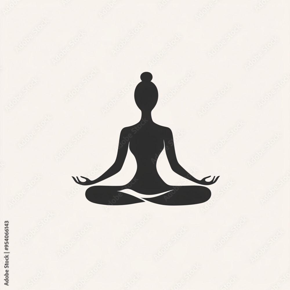 Minimalistic black and white vector illustration of a person in a seated meditation pose Minimalistic black and white vector illustration of a person in a seated meditation pose