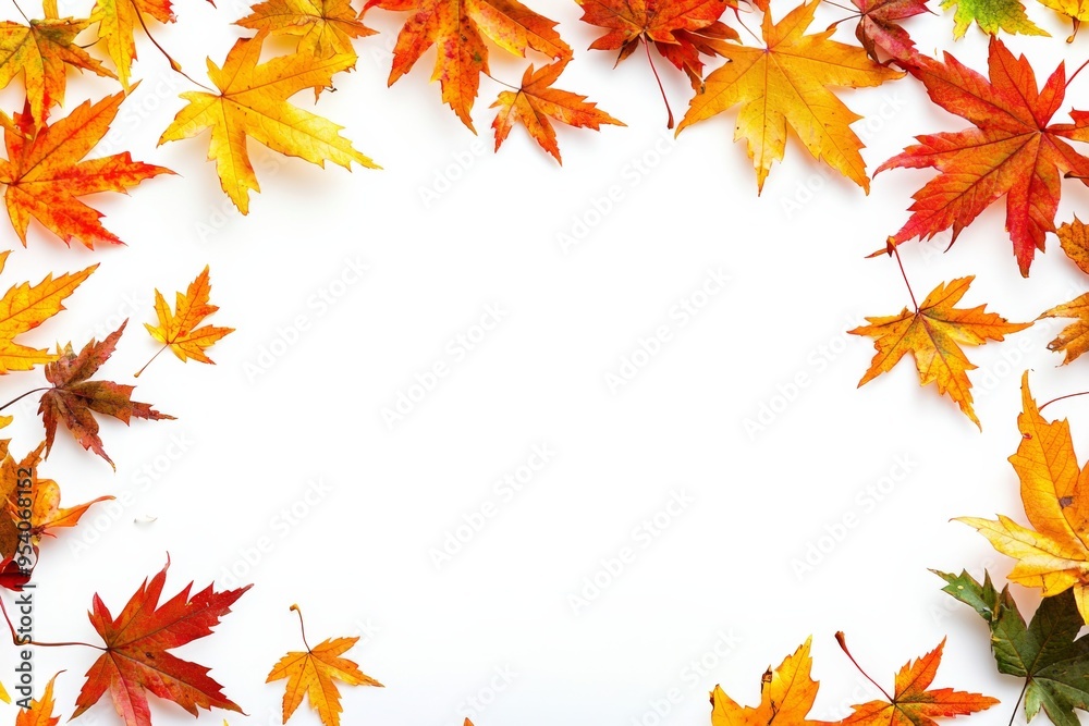 Autumn Maple Leaves Flat Lay White Background created with Generative AI Autumn Maple Leaves Flat Lay White Background created with Generative AI