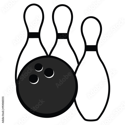 bowling ball and pins, vector silhouette clipart, isolated white background, 