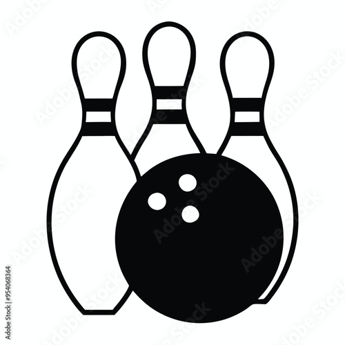 bowling ball and pins, vector silhouette clipart, isolated white background, 