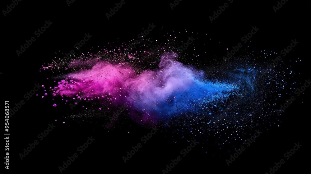 Obraz premium A vibrant explosion of colorful powder against a dark background, creating an artistic and dynamic visual effect.