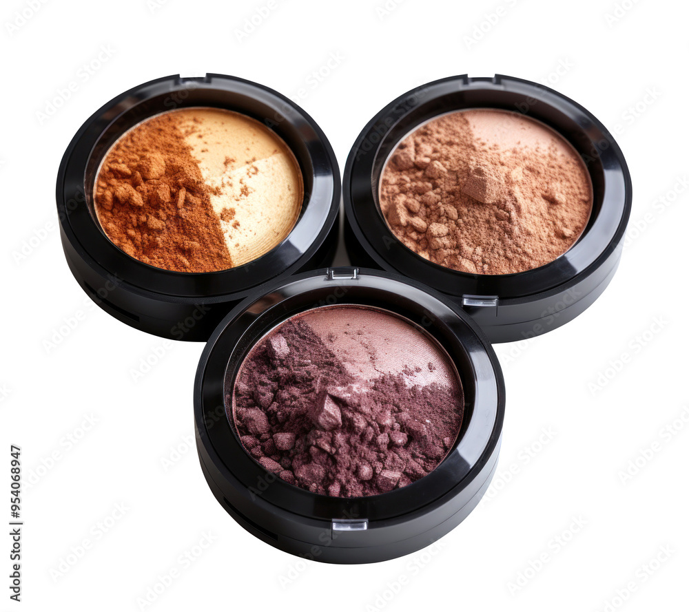 three makeup eyeshadows with different natural colors, cut out