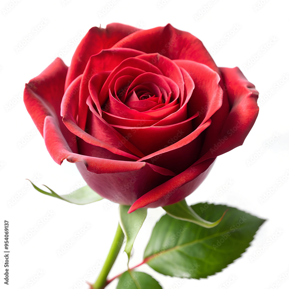 Single Red Rose in Bloom Isolated on White Background Single Red Rose in Bloom Isolated on White Background