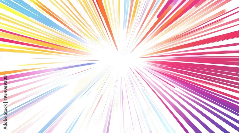 Radiant starburst design with dynamic red, yellow, blue, and purple lines, spreading outward on a white background, enhanced with a harmonious gradient Radiant starburst design with dynamic red, yellow, blue, and purple lines, spreading outward on a white background, enhanced with a harmonious gradient