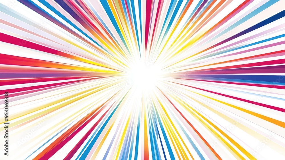 Radiant starburst design with dynamic red, yellow, blue, and purple lines, spreading outward on a white background, enhanced with a harmonious gradient Radiant starburst design with dynamic red, yellow, blue, and purple lines, spreading outward on a white background, enhanced with a harmonious gradient