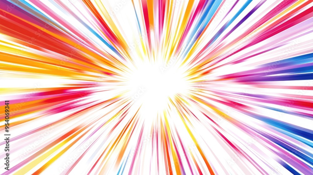 Radiant starburst explosion with dynamic red, yellow, blue, and purple lines, spreading outward on a white background, enriched with a gradient Radiant starburst explosion with dynamic red, yellow, blue, and purple lines, spreading outward on a white background, enriched with a gradient