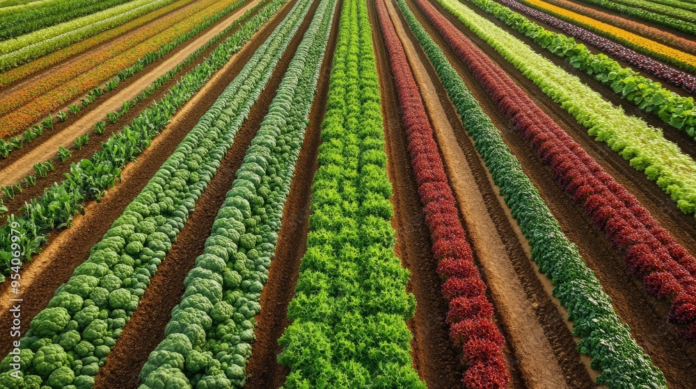 Rows of vegetables forming beautiful geometric shapes, with a vibrant and dynamic futuristic backdrop, showcasing agricultural innovation Rows of vegetables forming beautiful geometric shapes, with a vibrant and dynamic futuristic backdrop, showcasing agricultural innovation