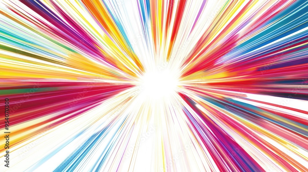 Starburst explosion with dynamic red, yellow, blue, and purple lines, radiating outward on a white background, featuring a harmonious gradient effect Starburst explosion with dynamic red, yellow, blue, and purple lines, radiating outward on a white background, featuring a harmonious gradient effect