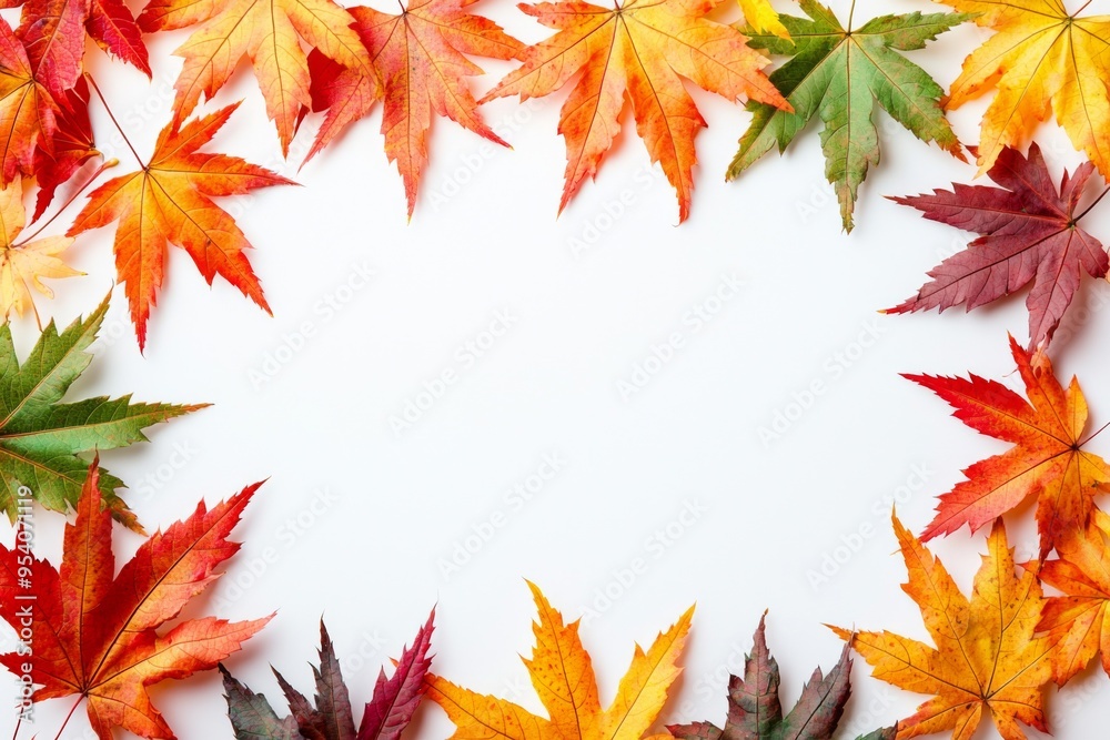 Autumn Maple Leaves Flat Lay White Background created with Generative AI Autumn Maple Leaves Flat Lay White Background created with Generative AI