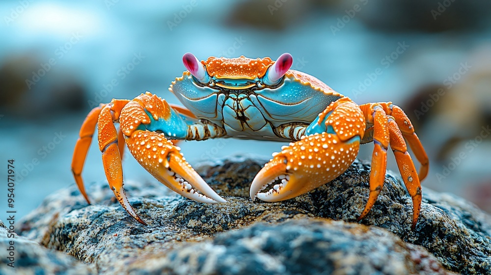 Sally lightfoot crab standing on a rock by the sea Sally lightfoot crab standing on a rock by the sea