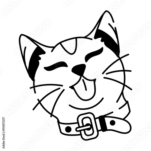 Funny cat icon in doodle style
