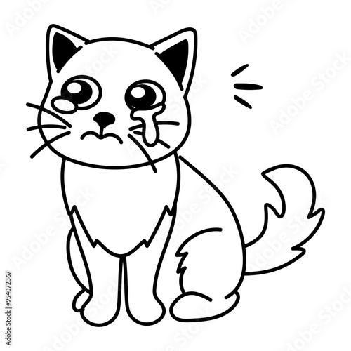 A drawing style icon of cat crying with teary eyes 