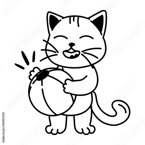 Cat ball icon in doodle style