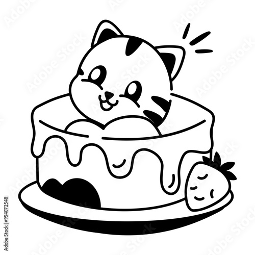 A doodle style icon of cat cake