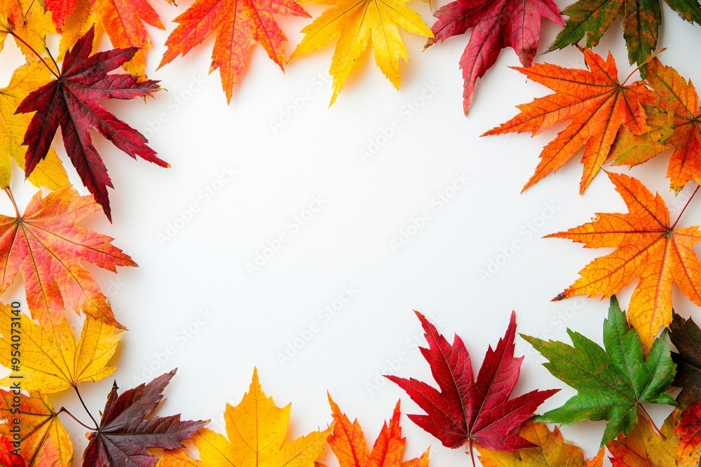 Autumn Maple Leaves Flat Lay White Background created with Generative AI Autumn Maple Leaves Flat Lay White Background created with Generative AI
