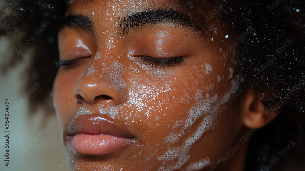A person using a gentle exfoliating scrub, with soft, circular motions and a calm expression. A person using a gentle exfoliating scrub, with soft, circular motions and a calm expression.