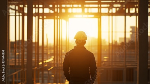 Engineer Standing in Construction Site with Bright Light Generative AI