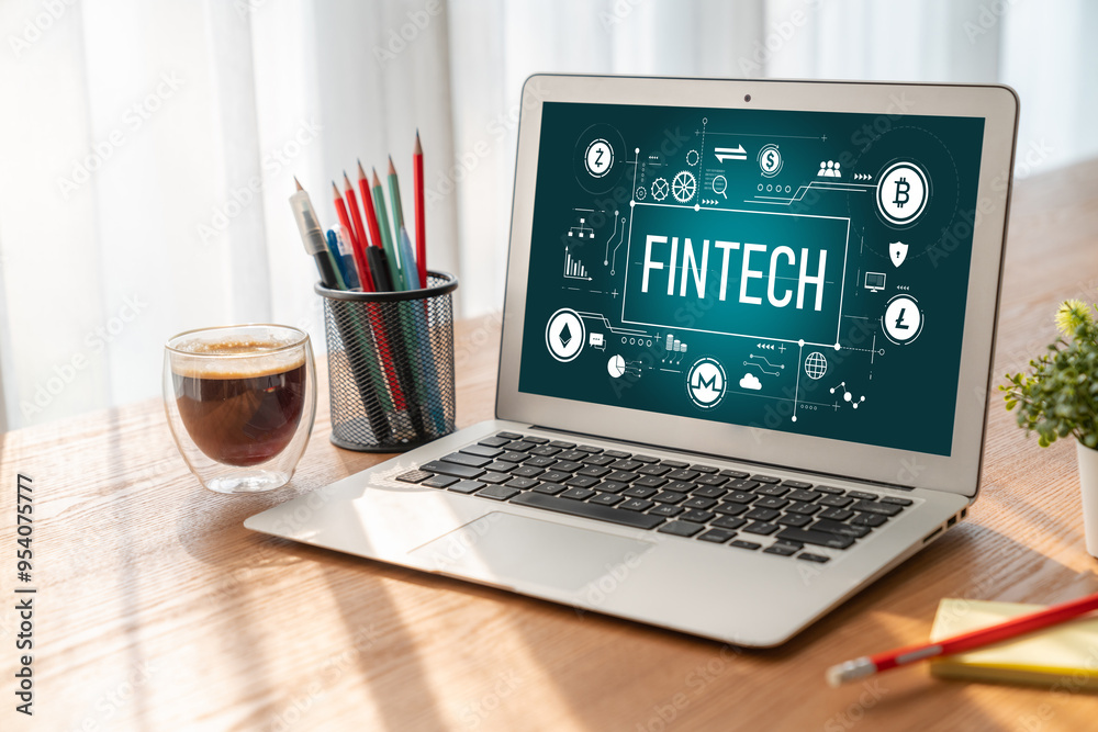 Fototapeta premium Fintech financial technology software for modish business to analyze marketing strategy