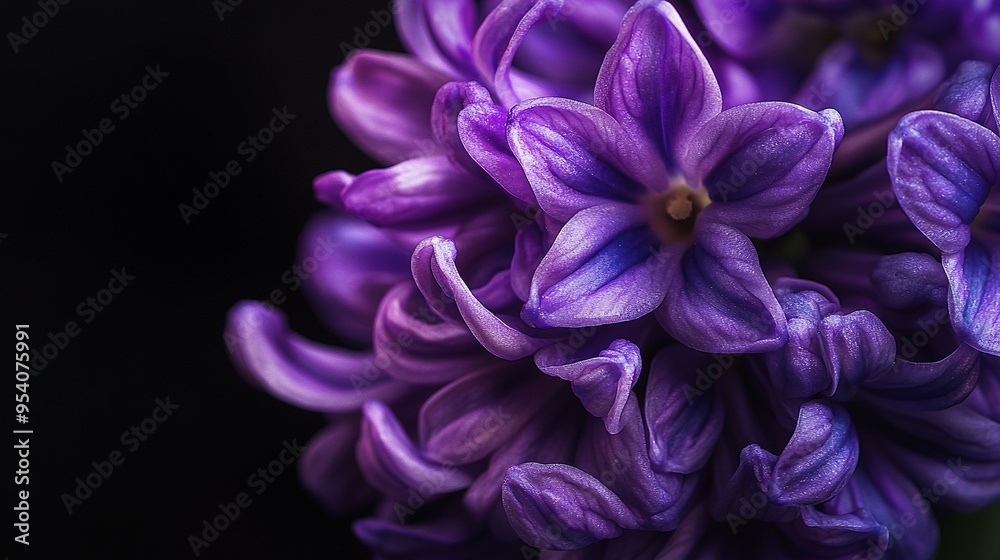 A purple flower's close-up, surrounded by numerous purple petals against a dark backdrop A purple flower's close-up, surrounded by numerous purple petals against a dark backdrop