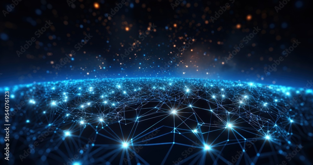 Fototapeta premium A digital representation of interconnected nodes and networks, symbolizing technology and data flow.