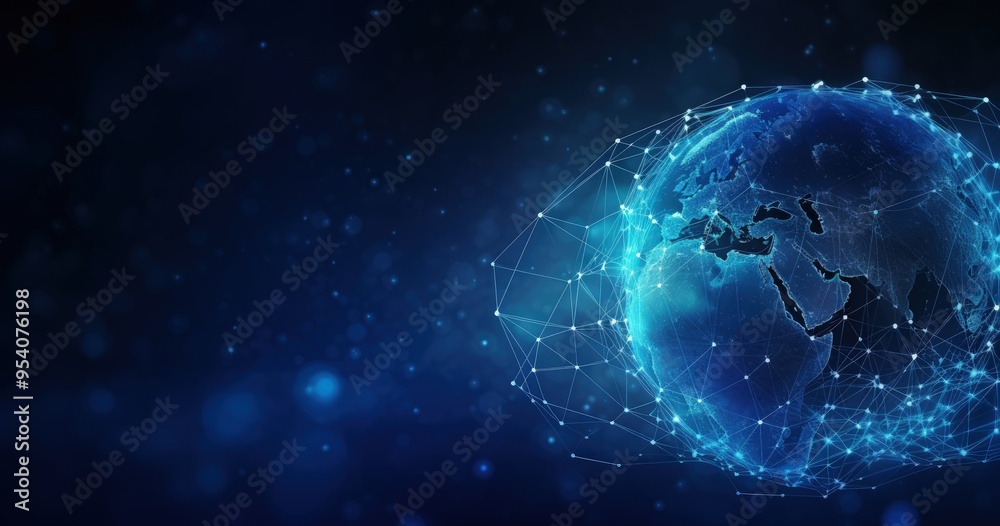 A digital representation of Earth surrounded by a network of connections, symbolizing global communication and technology. A digital representation of Earth surrounded by a network of connections, symbolizing global communication and technology.