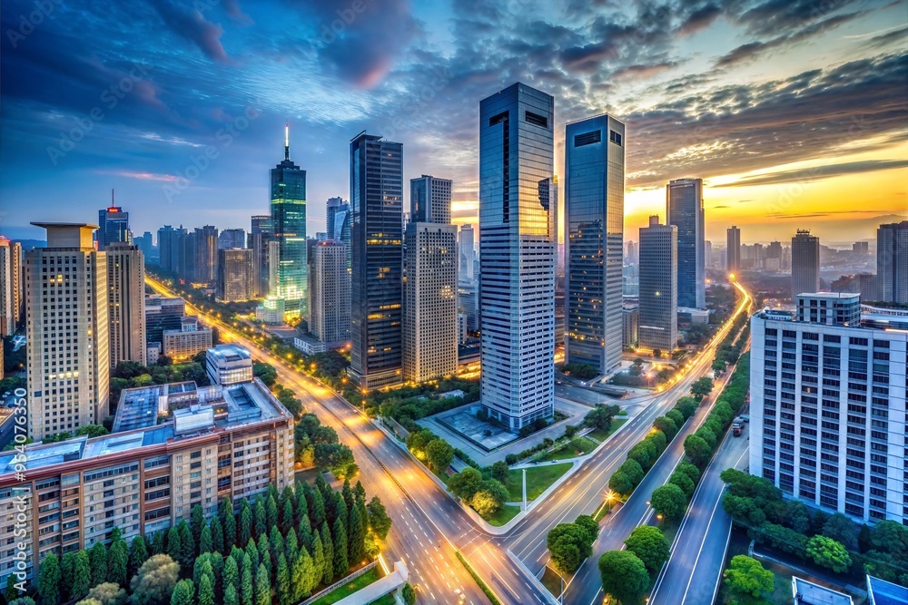 Obraz premium Modern city with tall buildings