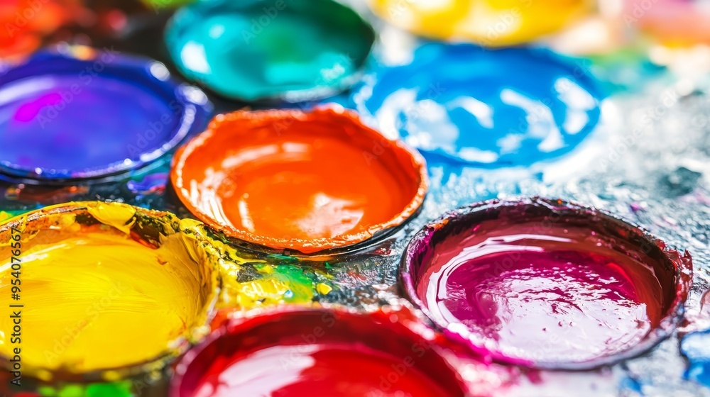 Vibrant Watercolor Paint Pots with Wet Pigments on Palette for Artistic Inspiration Generative AI Vibrant Watercolor Paint Pots with Wet Pigments on Palette for Artistic Inspiration Generative AI