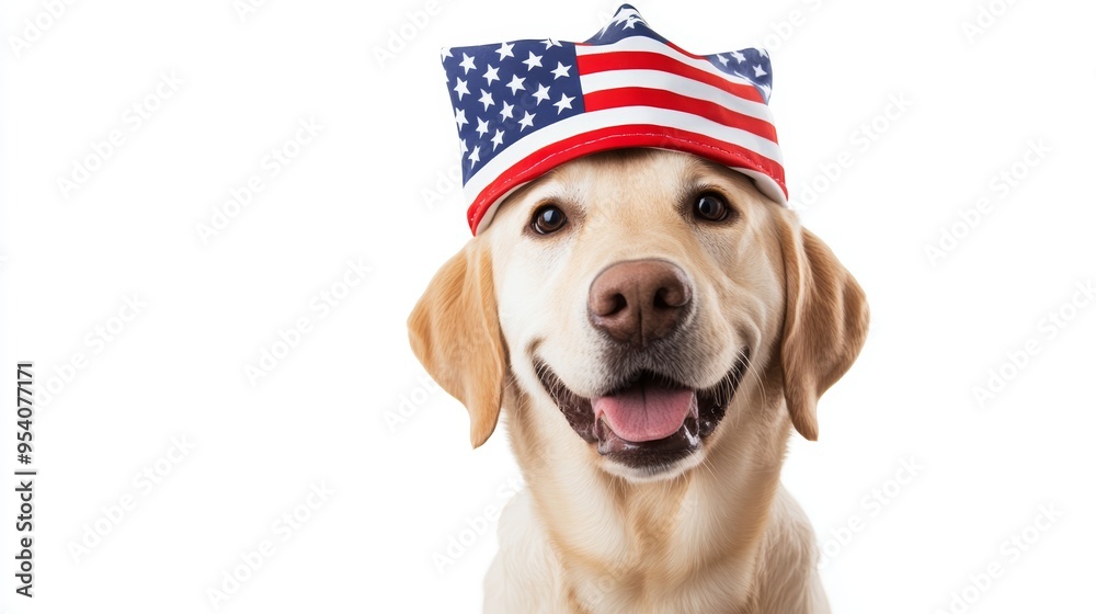 Labrador Retriever in American Flag Hat for 4th of July Celebration Generative AI Labrador Retriever in American Flag Hat for 4th of July Celebration Generative AI