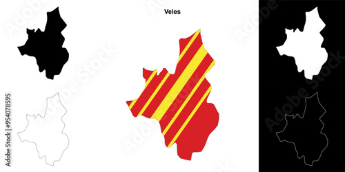 Veles municipality outline map set