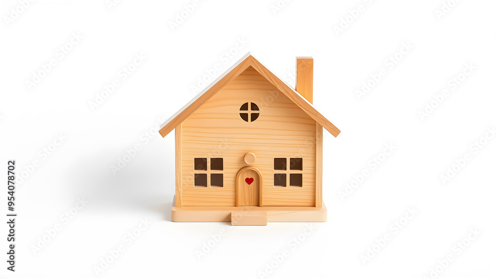 Toy wooden house on white background symbolizing home ownership space for text. Generative AI Toy wooden house on white background symbolizing home ownership space for text. Generative AI