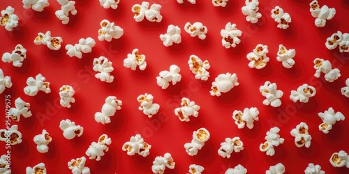 Popcorn pattern on vibrant red background for circus-themed design photo