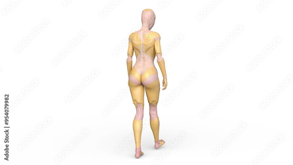 うつむいて歩く女性サイボーグ　3DCGレンダリング