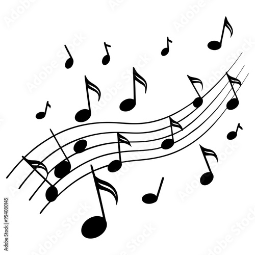 Musical background with notes. Flying music notes. Song notation in flat design. Vector illustration.