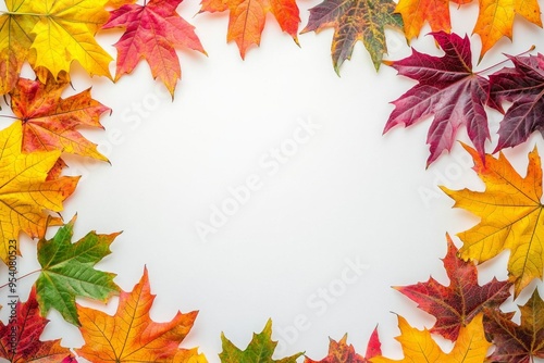 Autumn Maple Leaves Flat Lay White Background created with Generative AI