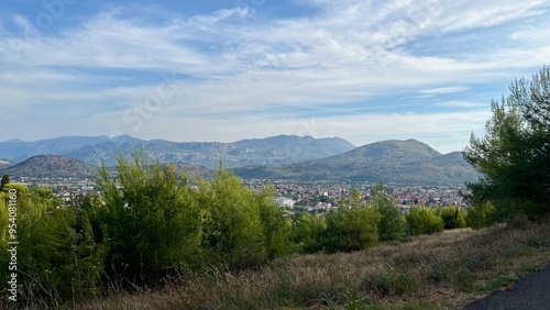 Panoramic view of a small European city in the Balkans. Photo taken in Gorica Park, Podgorica, Montenegro. High quality photo. High quality photo. High quality photo