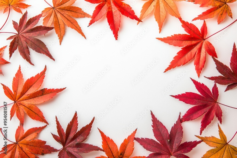 Autumn Maple Leaves Flat Lay White Background created with Generative AI Autumn Maple Leaves Flat Lay White Background created with Generative AI