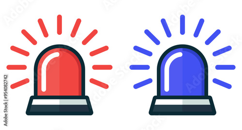 Emergency flashers siren icon. Set of red and blue emergency siren icons in flat style. Vector illustration.
