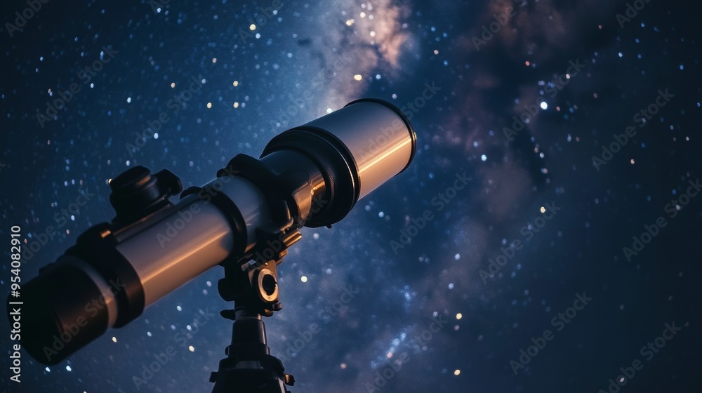 Observing the night sky with a telescope under a dazzling starry backdrop Observing the night sky with a telescope under a dazzling starry backdrop